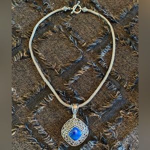 Sterling Silver 925 & Blue Lapis Pendant with 18” Rope Chain